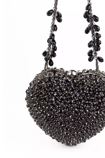 Lola black suede embellished heart bag