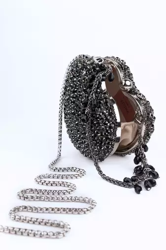 Lola black suede embellished heart bag