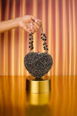Lola black suede embellished heart bag 5