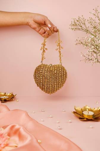 Lola gold suede embellished heart bag
