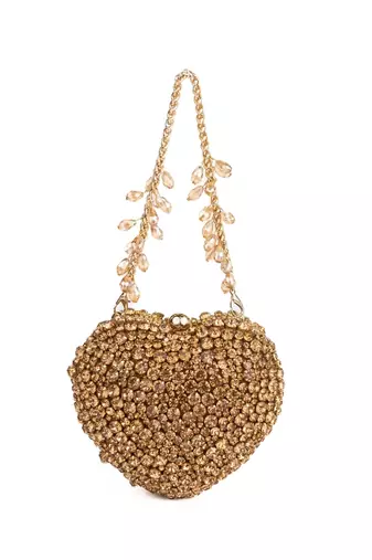 Lola gold suede embellished heart bag