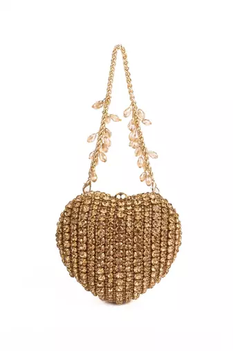 Lola gold suede embellished heart bag