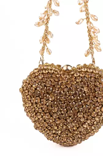 Lola gold suede embellished heart bag