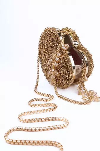 Lola gold suede embellished heart bag