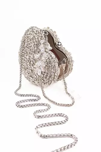 Lola silver suede embellished heart bag