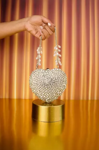 Lola silver suede embellished heart bag