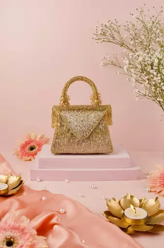 Mabel gold & silver suede handcrafted box bag