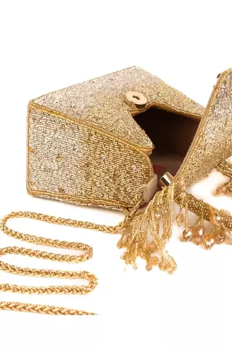Mabel gold & silver suede handcrafted box bag