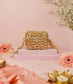 Mia gold georgette embellished mini cylinder bag