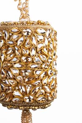Mia gold georgette embellished mini cylinder bag 3