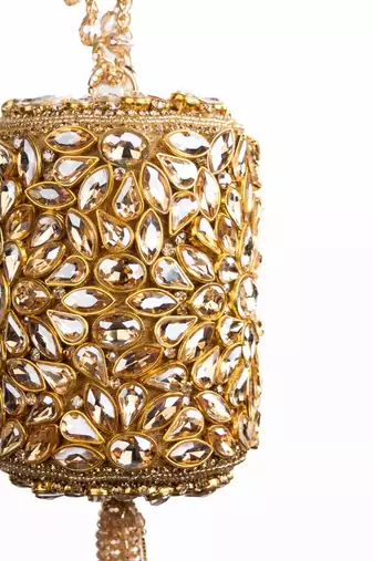 Mia gold georgette embellished mini cylinder bag