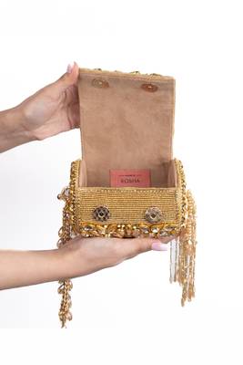 Mia gold georgette embellished mini cylinder bag 4