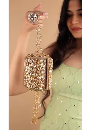 Mia gold georgette embellished mini cylinder bag