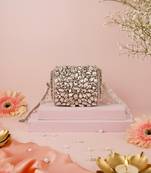 Mia silver georgette embellished mini cylinder bag