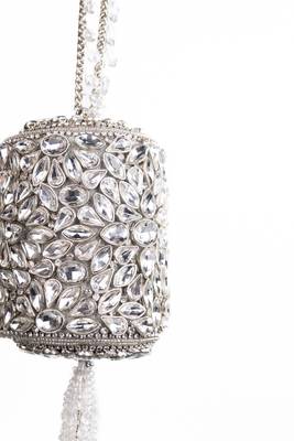 Mia silver georgette embellished mini cylinder bag 3