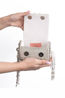 Mia silver georgette embellished mini cylinder bag 4