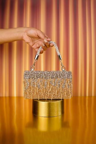 Elsie gold & silver suede clutch
