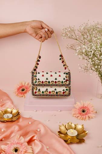 Noori multicolor suede embellished clutch