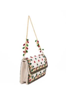 Noori multicolor suede embellished clutch 4