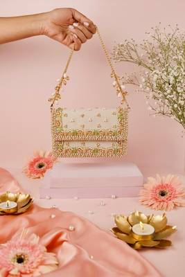 Noori pastel suede embellished clutch 1