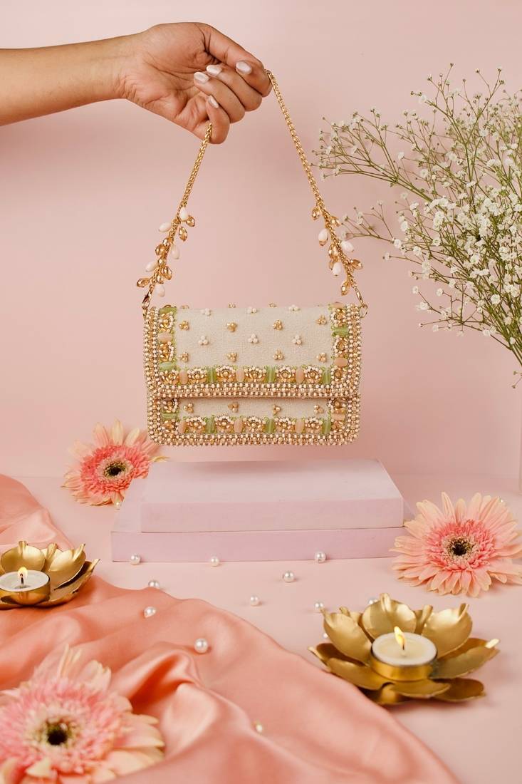 Noori pastel suede embellished clutch