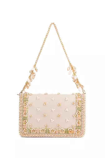 Noori pastel suede embellished clutch