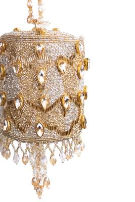 Rania gold & silver georgette embellished cylinder mini bag 3