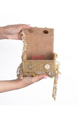 Rania gold & silver georgette embellished cylinder mini bag 4