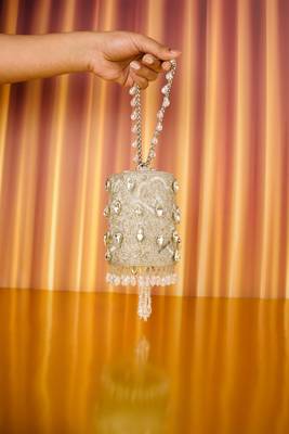 Rania silver georgette embellished cylinder mini bag 1