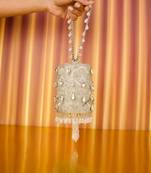 Rania silver georgette embellished cylinder mini bag