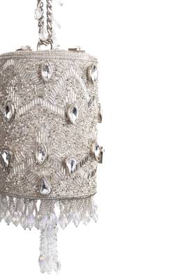 Rania silver georgette embellished cylinder mini bag 3