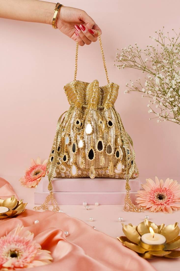 Noorah gold georgette mirror handcrafted potli