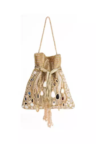Noorah gold georgette mirror handcrafted potli
