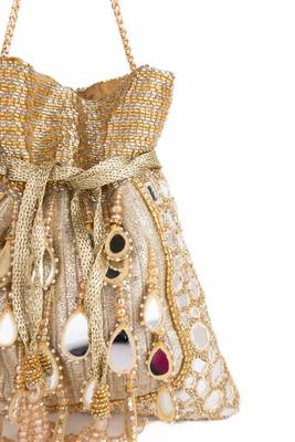 Noorah gold georgette mirror handcrafted potli 3