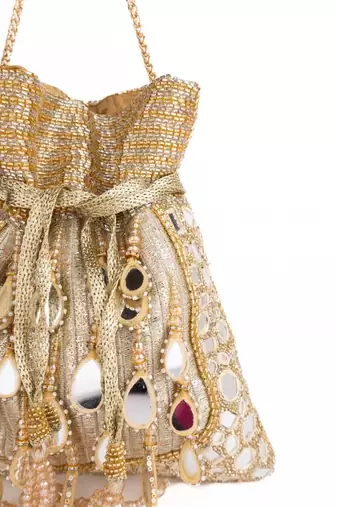Noorah gold georgette mirror handcrafted potli