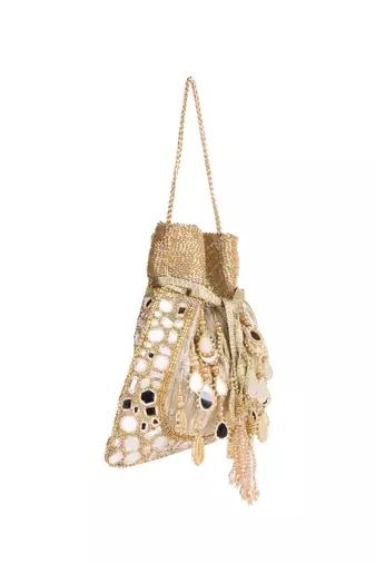Noorah gold georgette mirror handcrafted potli