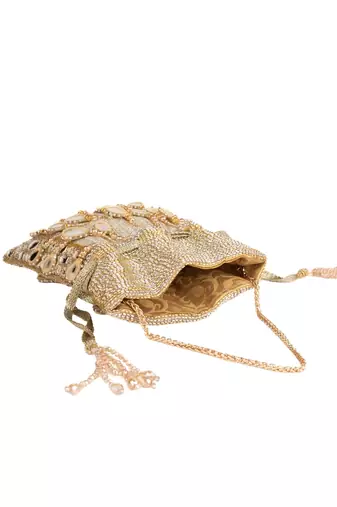Noorah gold georgette mirror handcrafted potli