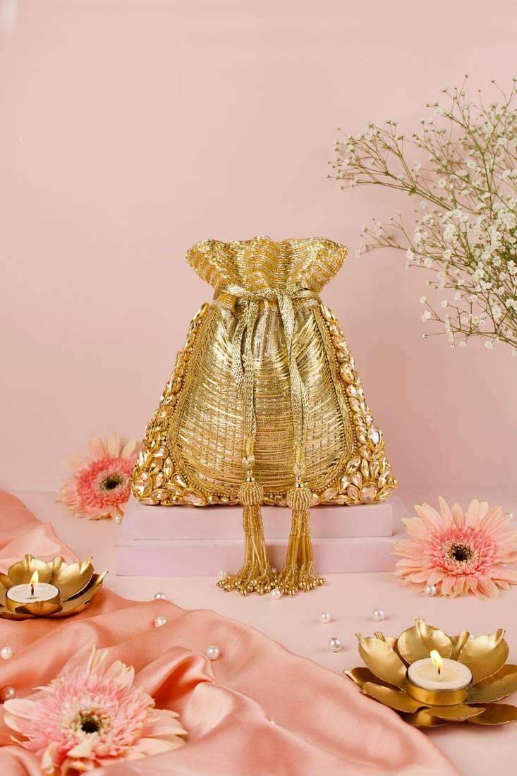 Rooh gold georgette handcrafted potli