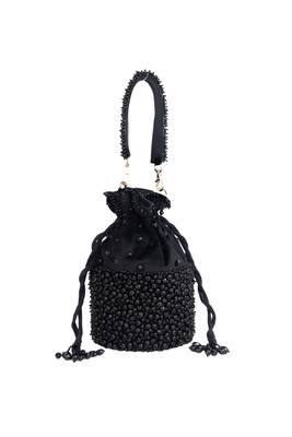 Zaria black suede crystal embellished bucket bag 2