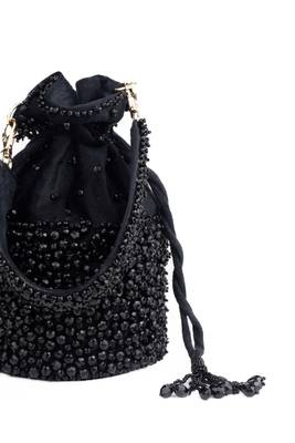 Zaria black suede crystal embellished bucket bag 3