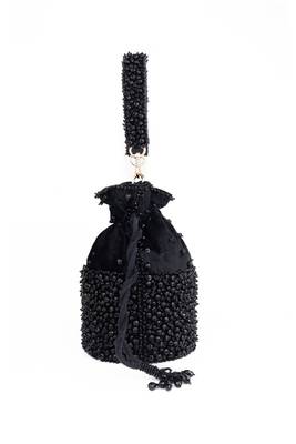 Zaria black suede crystal embellished bucket bag 4
