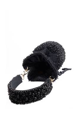 Zaria black suede crystal embellished bucket bag 5
