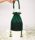 Zaria green suede crystal embellished bucket bag