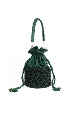 Zaria green suede crystal embellished bucket bag 2