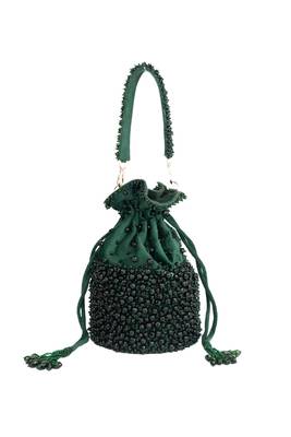 Zaria green suede crystal embellished bucket bag 3