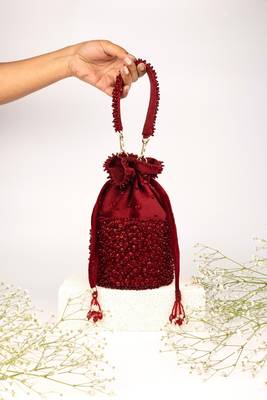 Zaria maroon suede crystal embellished bucket bag 1