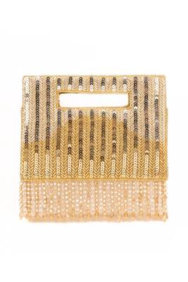 Ayla gold and silver suede embellished clutch 1