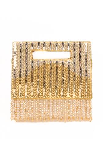 Ayla gold and silver suede embellished clutch