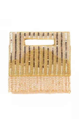 Ayla gold and silver suede embellished clutch