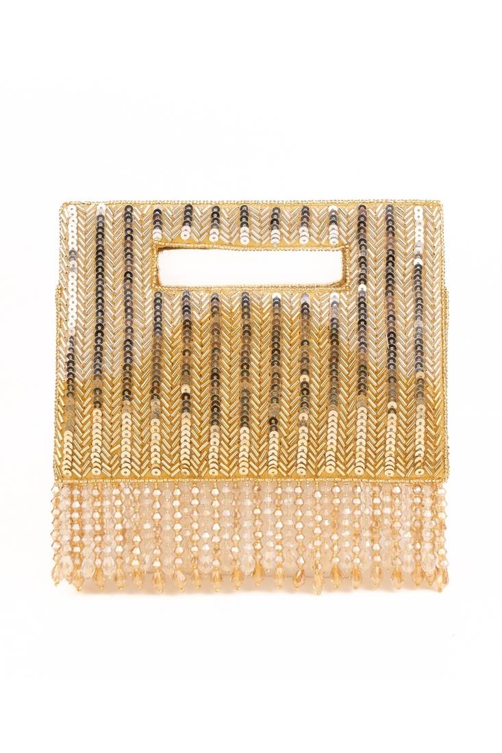 Ayla gold and silver suede embellished clutch